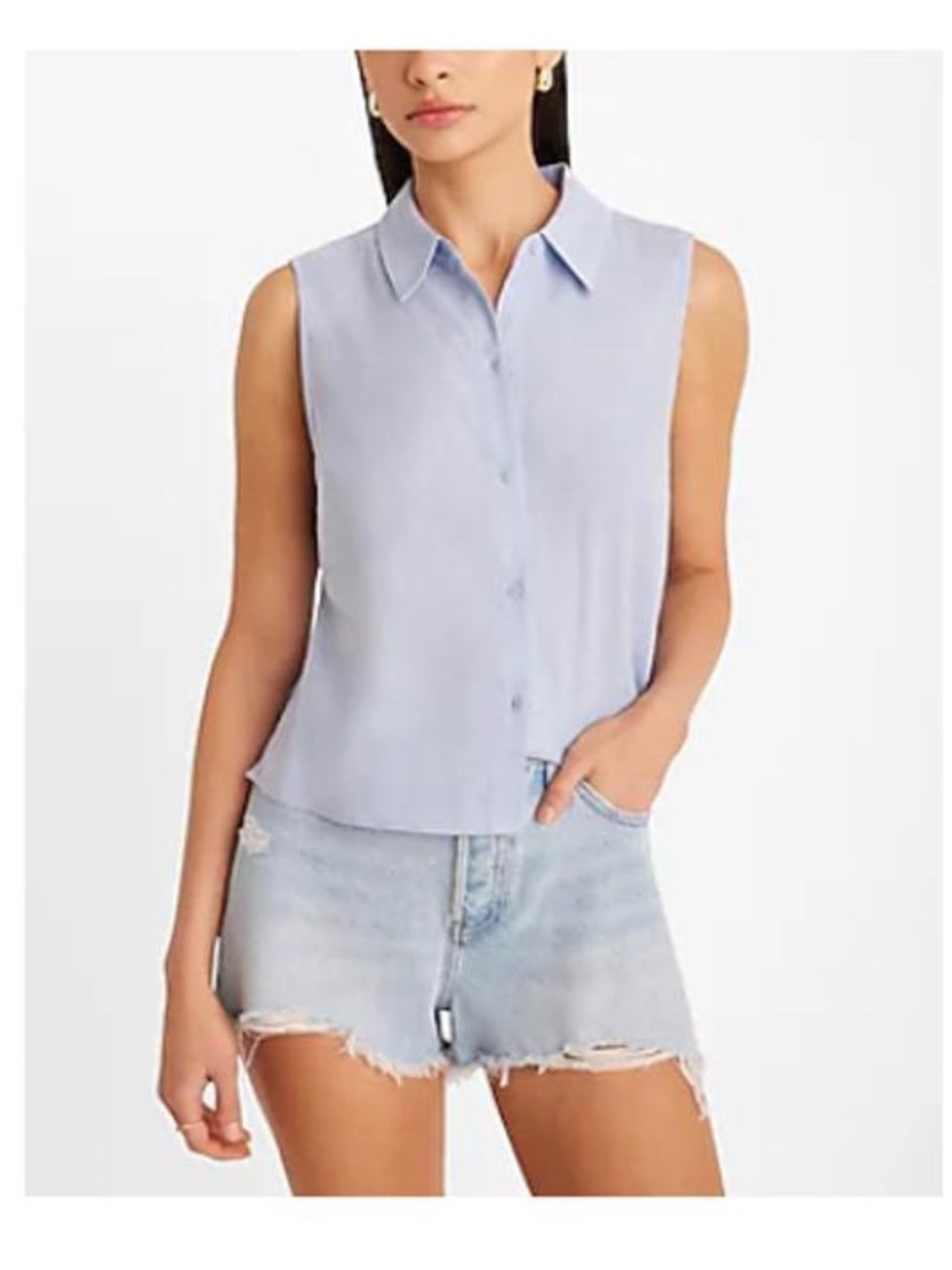 Express Sleeveless Light Blue Button-Front Collared Top